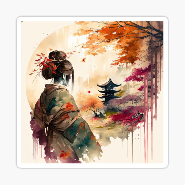 Pagoda and Cherry Blossoms - Beautiful Japanese Watercolor Landscape | Art  Board Print