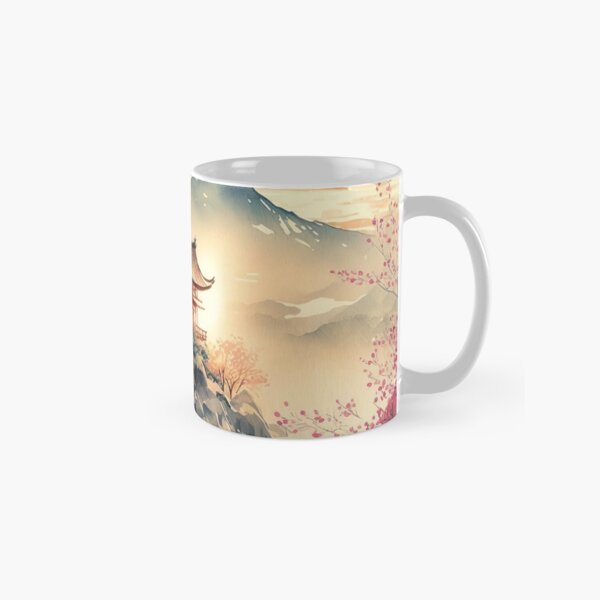 Item preview, Pagoda and Cherry Blossoms - Beautiful Japanese Watercolor Landscape designed and sold by TeaTime Creatives.