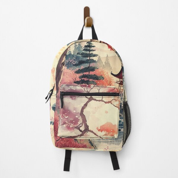 Item preview, Pagoda and Cherry Blossoms - Beautiful Japanese Watercolor Landscape designed and sold by TeaTime Creatives.
