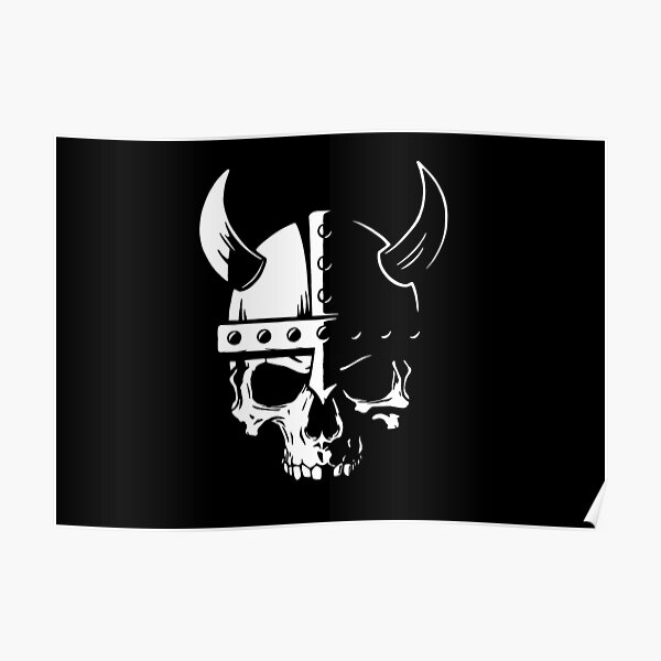 Viking Warrior Norse Scandinavian Black and White Portrait Poster Design  Monochrome Horns Helmet Sticker by BWWallArt