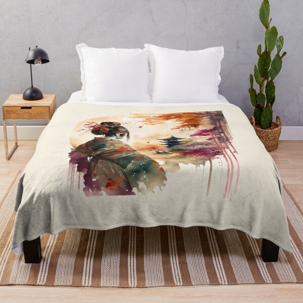 Item preview, Geisha and Pagoda - Beautiful Japanese Watercolor Landscape designed and sold by TeaTime Creatives.