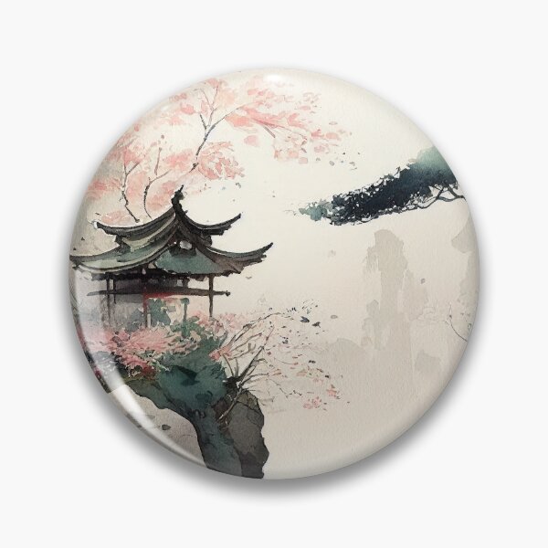 Item preview, Pagoda and Lake - Beautiful Japanese Watercolor Landscape designed and sold by TeaTime Creatives.