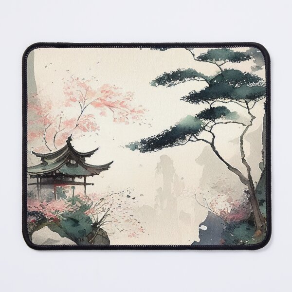 Item preview, Pagoda and Lake - Beautiful Japanese Watercolor Landscape designed and sold by TeaTime Creatives.