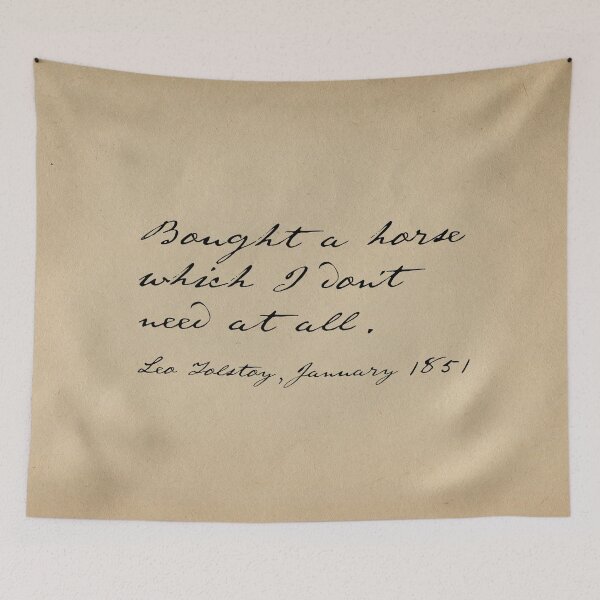 Item preview, Obscure literary quotes: Leo Tolstoy's unnecessary horse (black handwriting on parchment) designed and sold by Ofeefee.