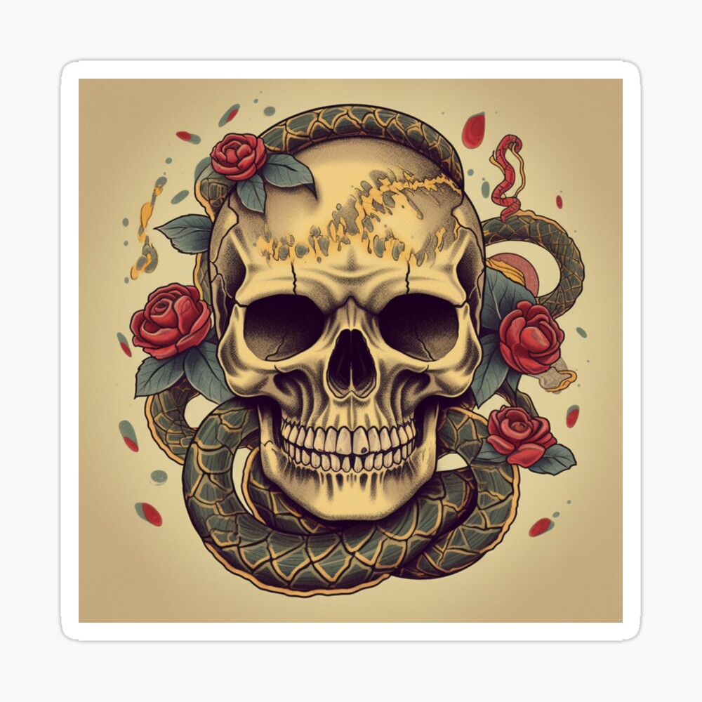 Rose and skull tattoo template traditional tattoo Vector Image