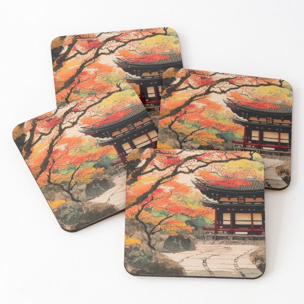Item preview, Temple in Autumn - Beautiful Japanese Watercolor Landscape designed and sold by TeaTime Creatives.