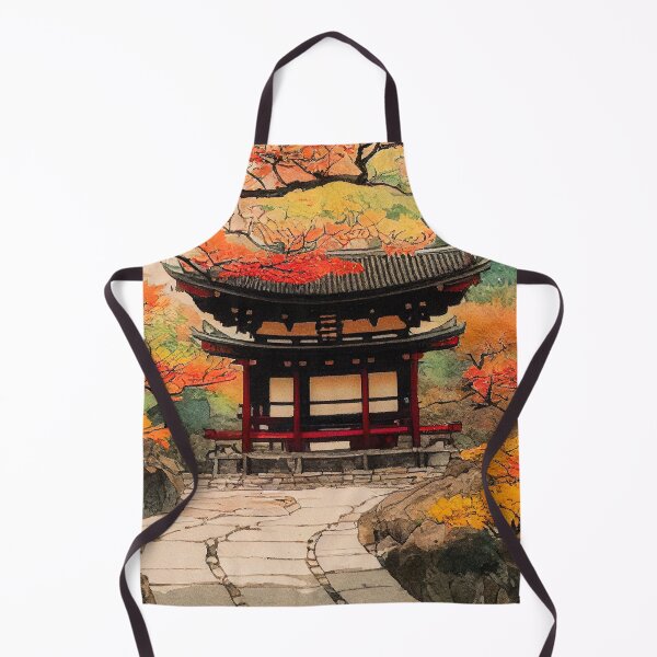 Item preview, Temple in Autumn - Beautiful Japanese Watercolor Landscape designed and sold by TeaTime Creatives.