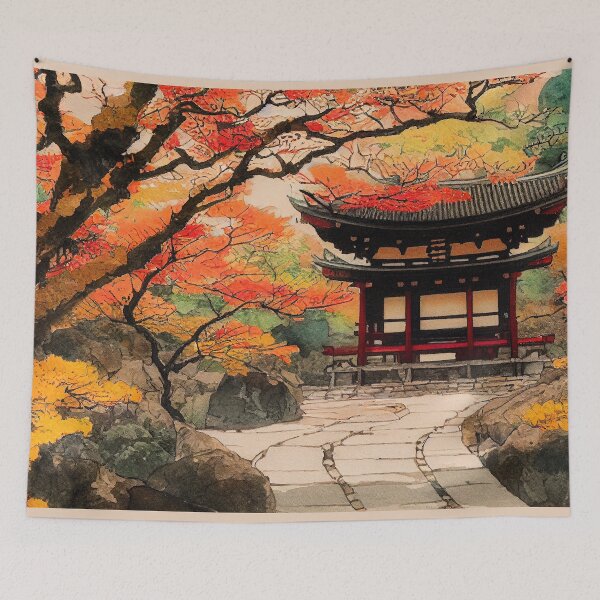 Item preview, Temple in Autumn - Beautiful Japanese Watercolor Landscape designed and sold by TeaTime Creatives.
