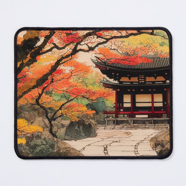 Item preview, Temple in Autumn - Beautiful Japanese Watercolor Landscape designed and sold by TeaTime Creatives.