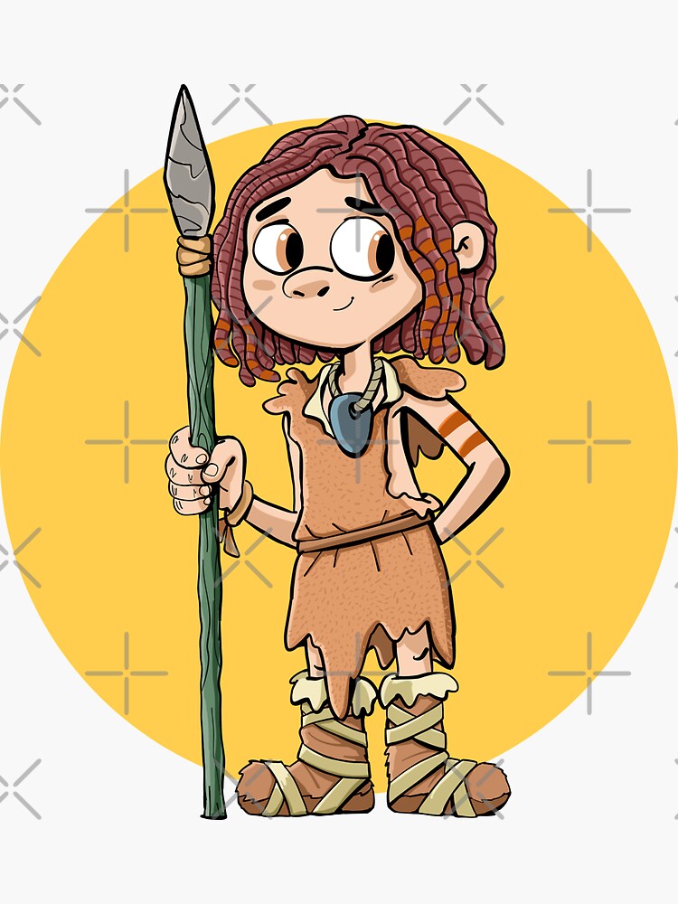 Prehistoric hunter boy with spear in hand