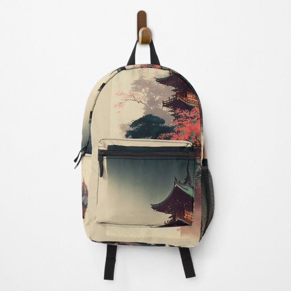 Item preview, Temple with Full Moon - Beautiful Japanese Watercolor Landscape designed and sold by TeaTime Creatives.
