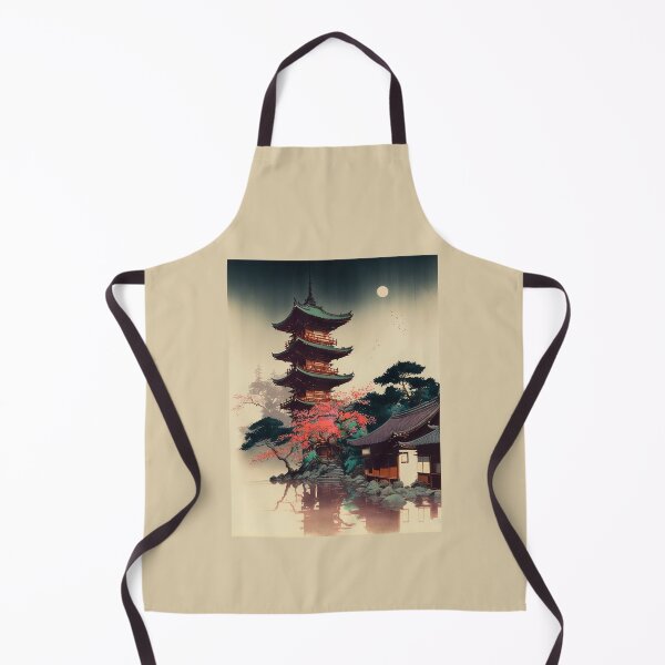 Item preview, Temple with Full Moon - Beautiful Japanese Watercolor Landscape designed and sold by TeaTime Creatives.