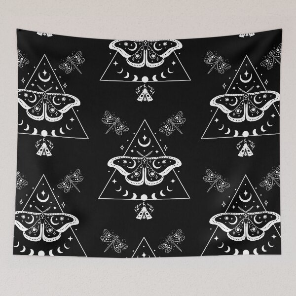 Item preview, Moths & Dragonflies White Line Drawing Mandala Design designed and sold by EarthArtDesigns.