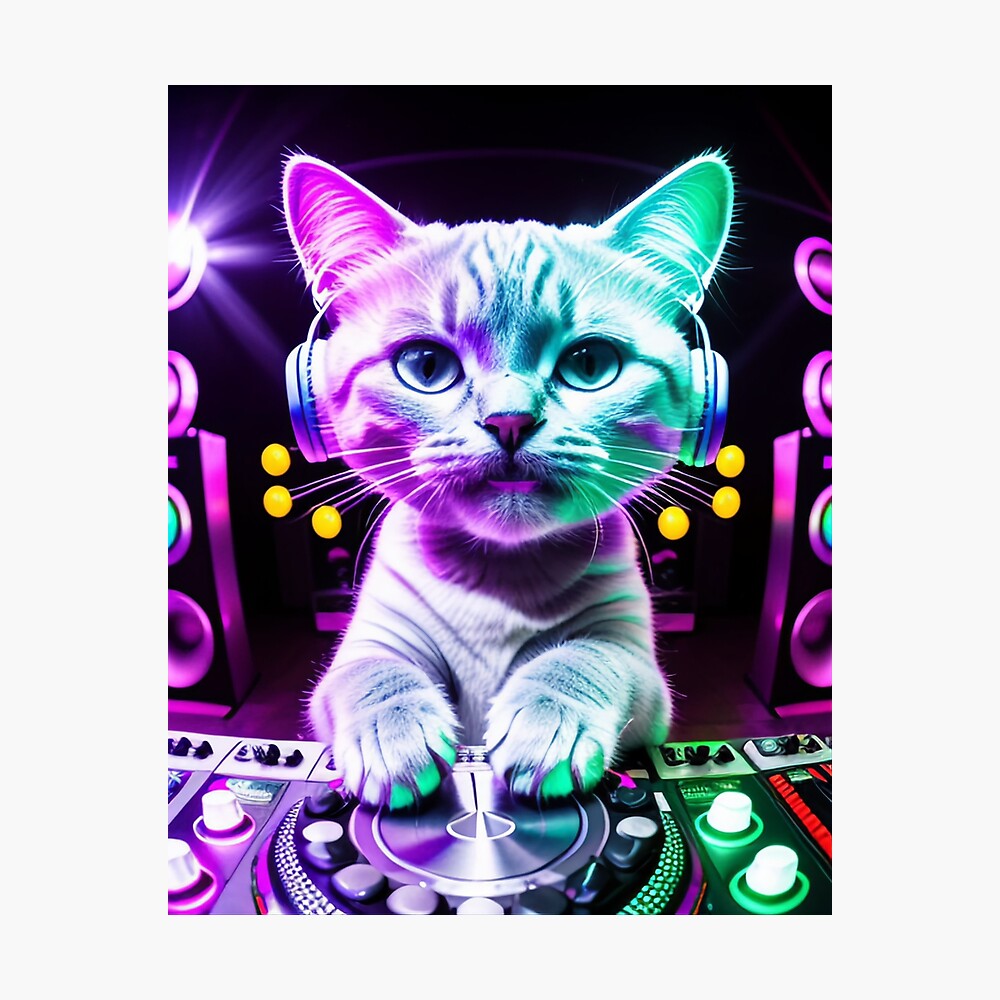 Funny Cute DJ Cat Metal Print for Sale by Nextlevellife