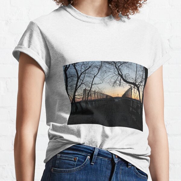 Evening, sunset, evening dawn, footbridge, tree branches, sky Classic T-Shirt
