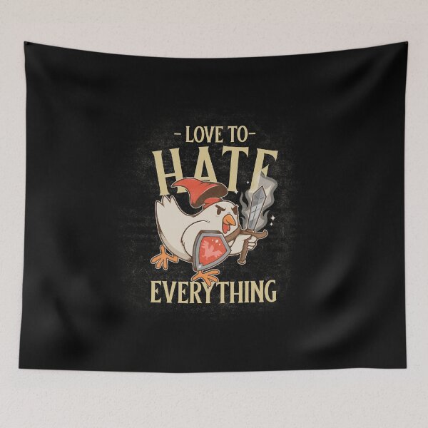 Item preview, Love to Hate Everything - Feisty Cartoon Chicken with Sword, Embracing the Fight designed and sold by ElLocoMus.