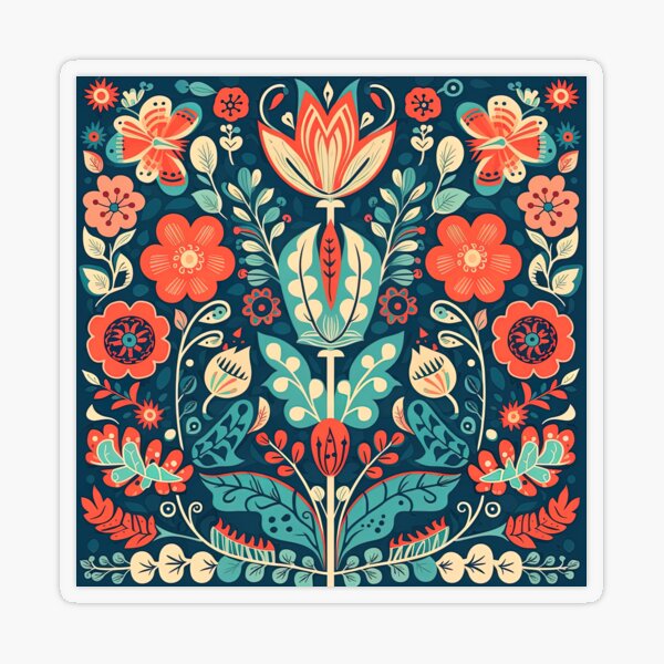 Flower Patterns, Stylized Folk Art #5 | Sticker