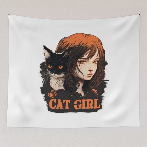Aperçu de l'œuvre Conception adorable de fille de chat pour les amoureux des chats et les fans d'anime créée et vendue par VibrantJD.