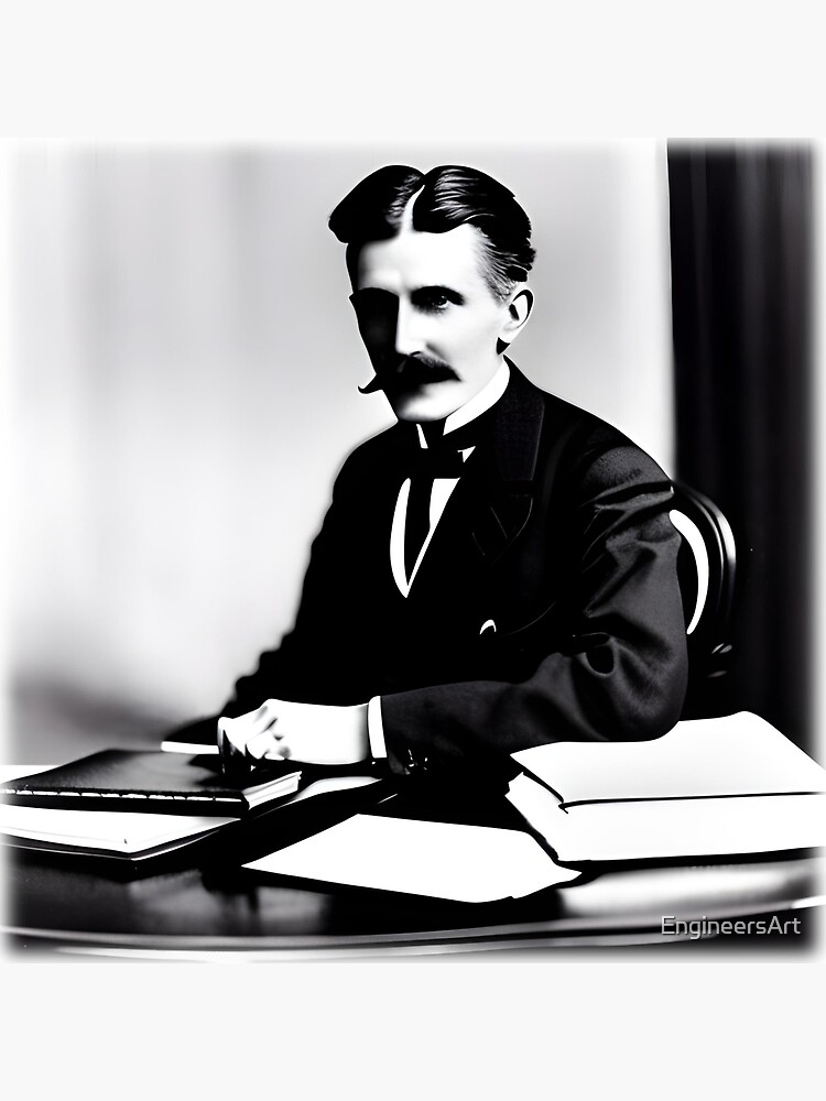 Discover Nikola Tesla Portrait | Black and White Nikola Tesla Picture Premium Matte Vertical Poster