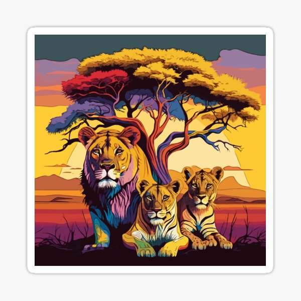Vista previa del artículo con la obra «Leones en Ocre», diseñado y vendido por TenfenCreations.
