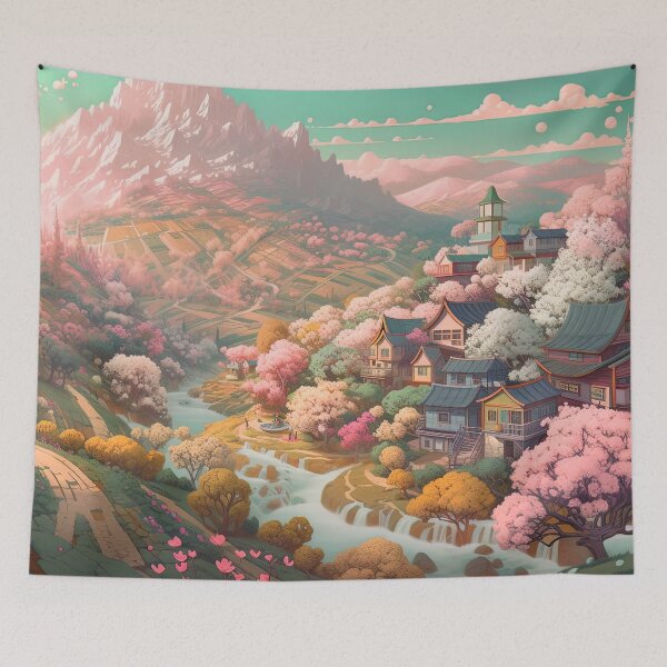 Item preview, Springtime Illustration Little Town Landscape Painting designed and sold by Juliascutecornr.