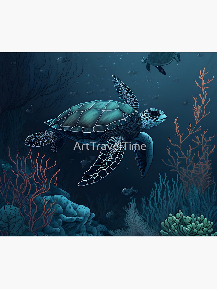 Disover Sea Turtle Blue Ocean, Cool Underwater Turtle Aquatic Canvas