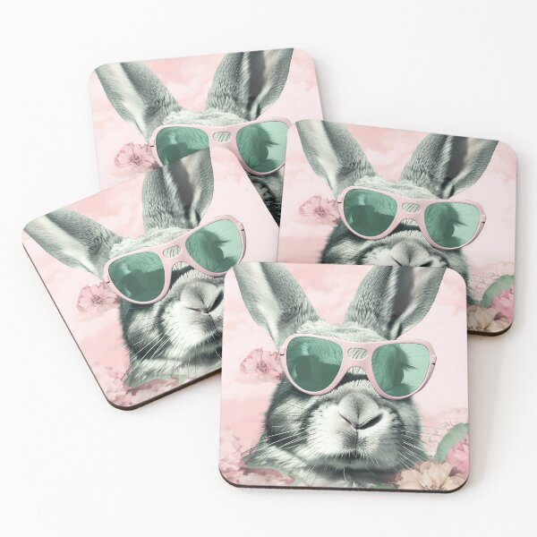 Item preview, Retro Chic Bunny: A Stylish She-Rabbit in Pink Shades and Floral Surroundings designed and sold by EmeraldeaArt.