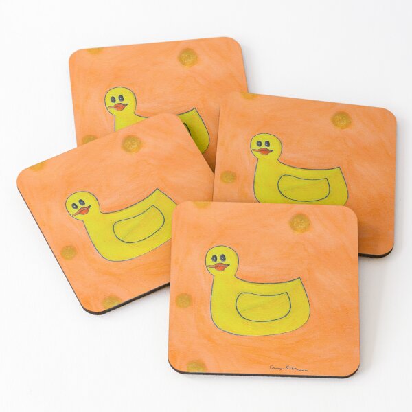 Item preview, Rainbow Rubber Duckies - Yellow Rubber Duckie with Orange Background designed and sold by Caseymakesart.