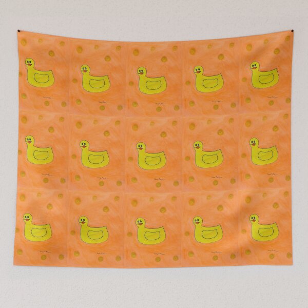 Item preview, Rainbow Rubber Duckies - Yellow Rubber Duckie with Orange Background designed and sold by Caseymakesart.