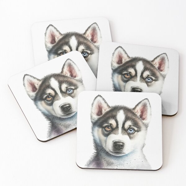 Item preview, Cute Husky Puppy Watercolour portrait | Animal illustration | Heterochromia Eye Condition designed and sold by Adios65.