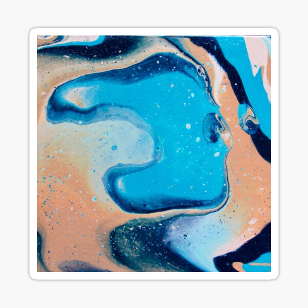Blue and Tan Acrylic Pour Design Sticker