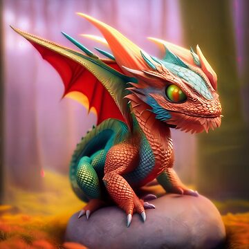 Artwork thumbnail, Cute Green and Orange Winged Baby Dragon by dragynrain