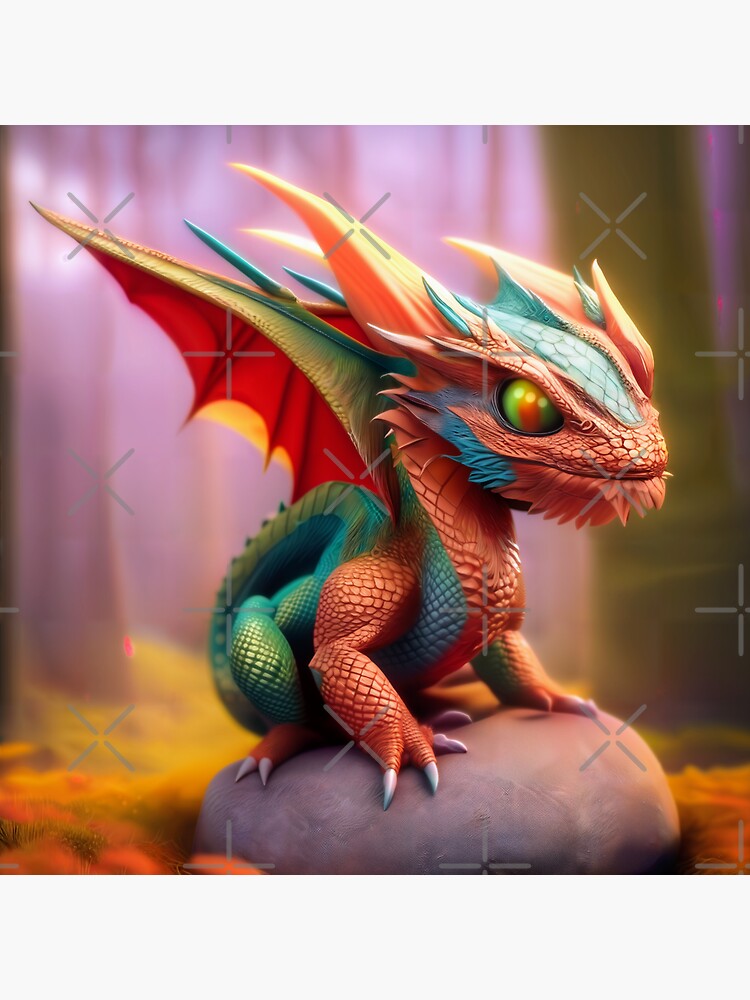 Thumbnail 3 of 3, Sticker, Cute Green and Orange Winged Baby Dragon designed and sold by dragynrain.