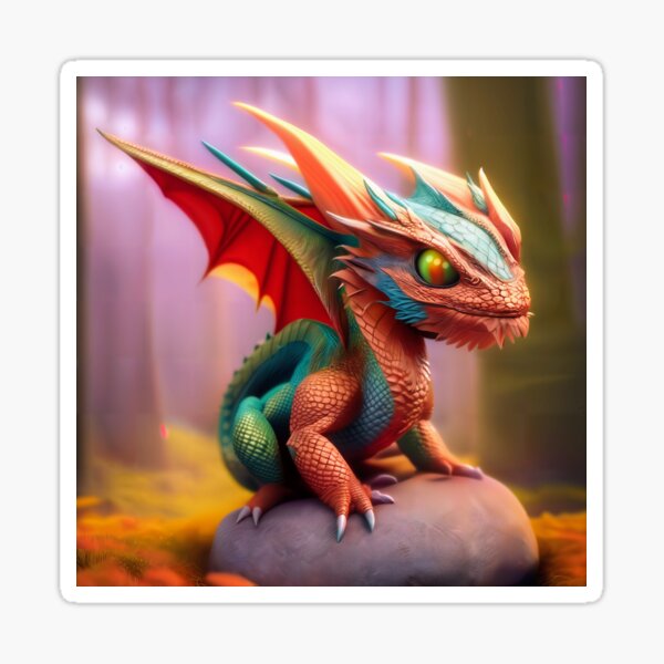 Cute Green and Orange Winged Baby Dragon Sticker