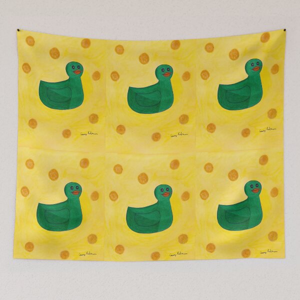 Item preview, Rainbow Rubber Duckies - Green Rubber Duckie with Yellow Background designed and sold by Caseymakesart.