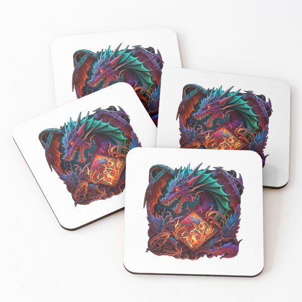 Item preview, Colorful Fantasy Design of a Green Dragon with a Fire Square designed and sold by Kalligraphika.