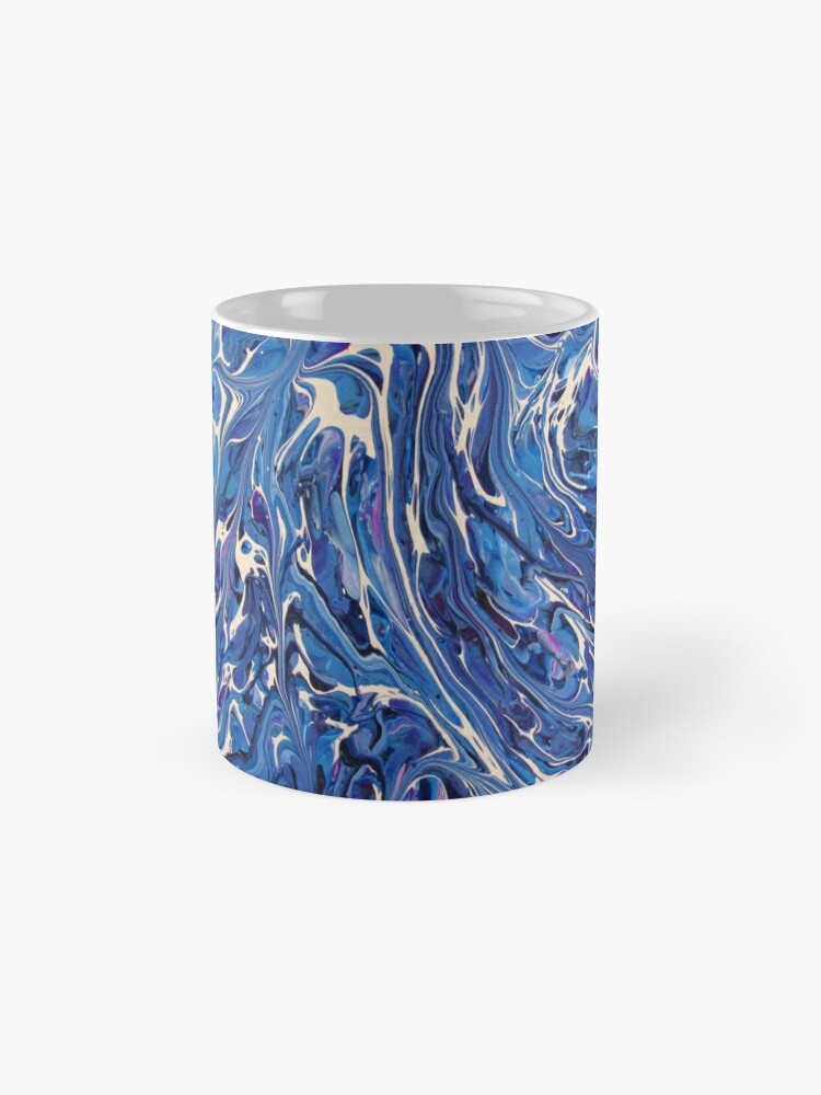 Abstract Acrylic Pour Painting Blue and Golden Coffee Mug by