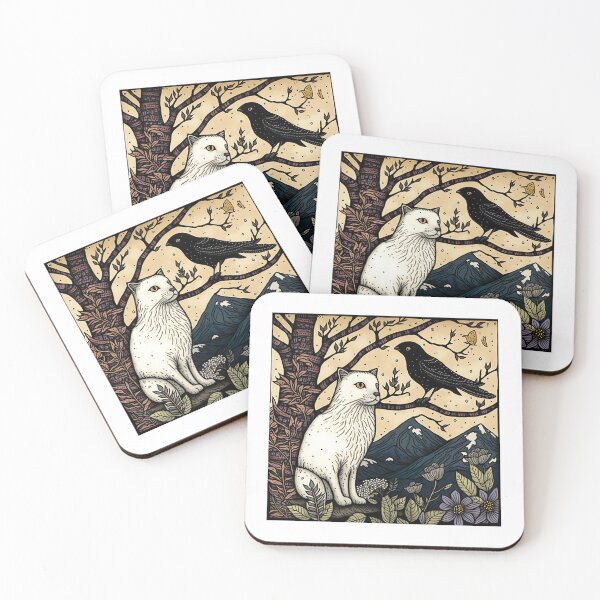 Item preview, Fantasy Design of a White Kitty and Her Raven Friend designed and sold by Kalligraphika.