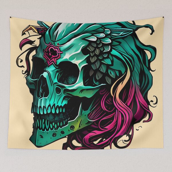 Item preview, The Art of Transience - An Illustration of a Skull with Beautifully Flowing Hair designed and sold by GalihDA.
