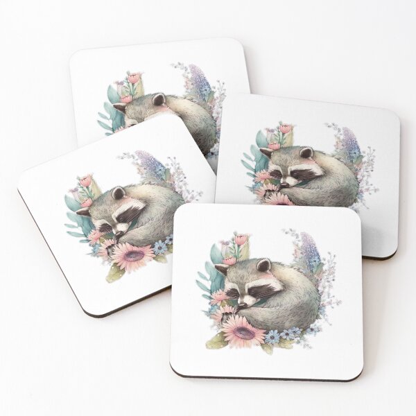 Item preview, cute raccoon with flowers designed and sold by miraclestudio.