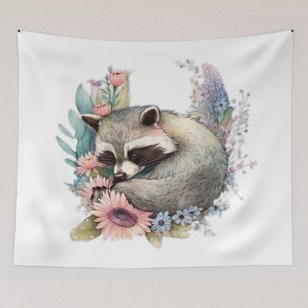 Item preview, cute raccoon with flowers designed and sold by miraclestudio.