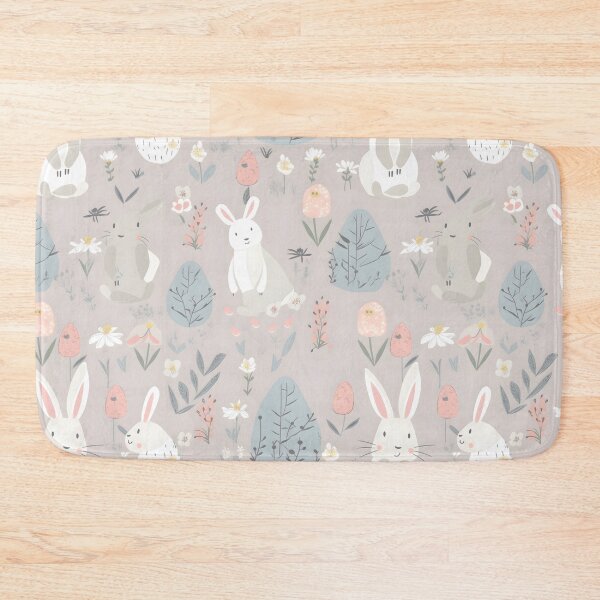 Item preview, Whimsical cute colorful bunnies easter pattern pink background designed and sold by venerateprints.