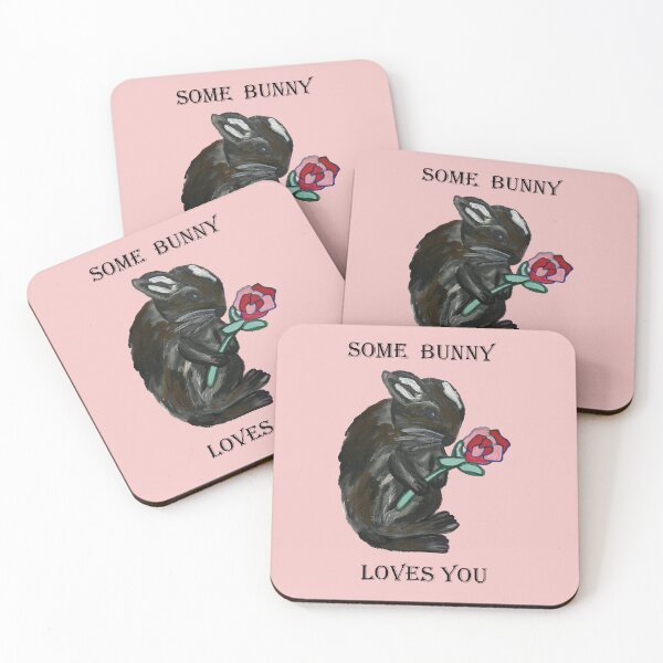 Item preview, Black Rabbit with Red Rose 'Some Bunny Loves You' Pink Painting designed and sold by Anke Wonder.