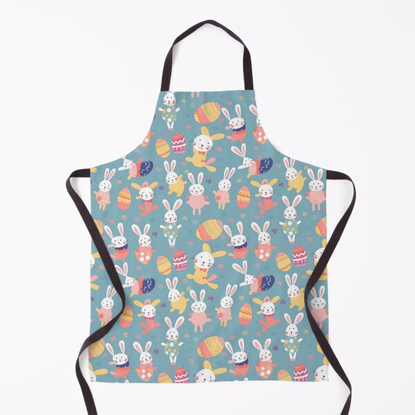 Item preview, Whimsical cute colorful easter bunnies and eggs seamless pattern blue background designed and sold by venerateprints.