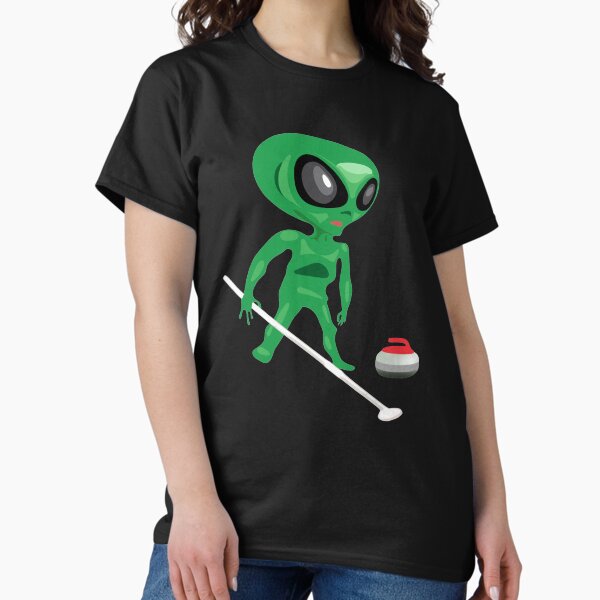 Item preview, Curling Alien Funny Winter Sport Design designed and sold by Dapperly Tees.