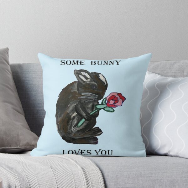 Item preview, Black Rabbit with Red Rose 'Some Bunny Loves You' Blue Painting designed and sold by Anke Wonder.