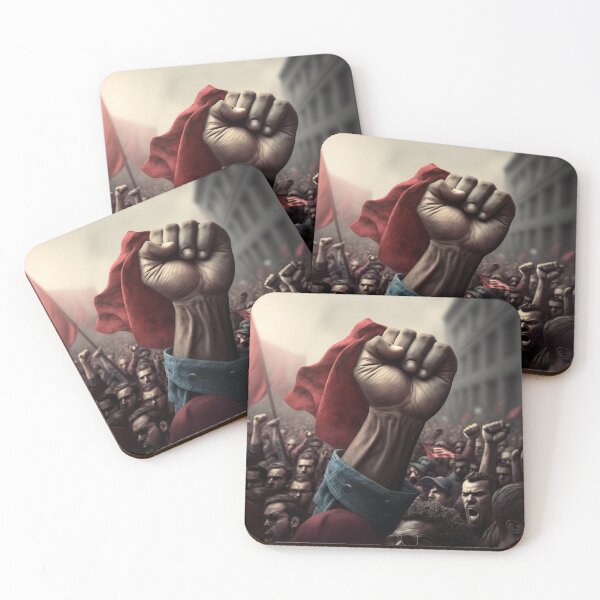 Item preview, powerful fist holding a red flag in crowd hyped designed and sold by Richstd.