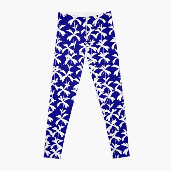 White Campion Silhouette on blue background Leggings