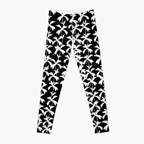 White Campion Silhouette on black background Leggings