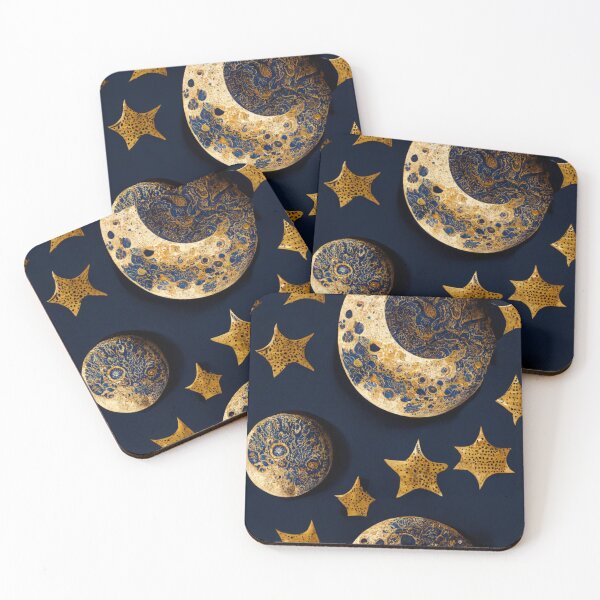 Item preview, Moon and stars blue and golden pattern designed and sold by MabelGtz.